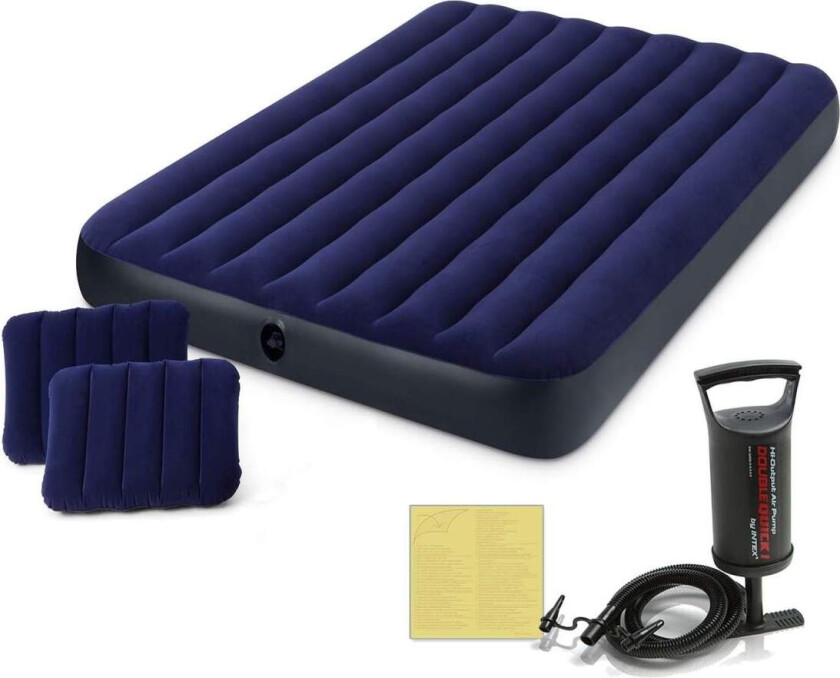 Oppblåsbar madrass 203x152x22 cm med INTEX 68765 stempelpumpe