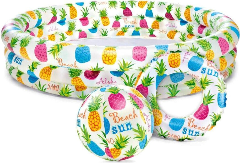 Sett: oppblåsbart basseng 132 x 28 cm + ball og ring INTEX 59469