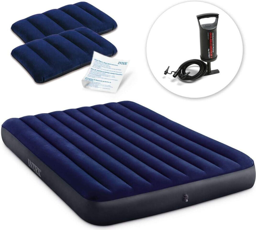 Oppblåsbar madrass 203x152x25 cm med INTEX 64765 stempelpumpe