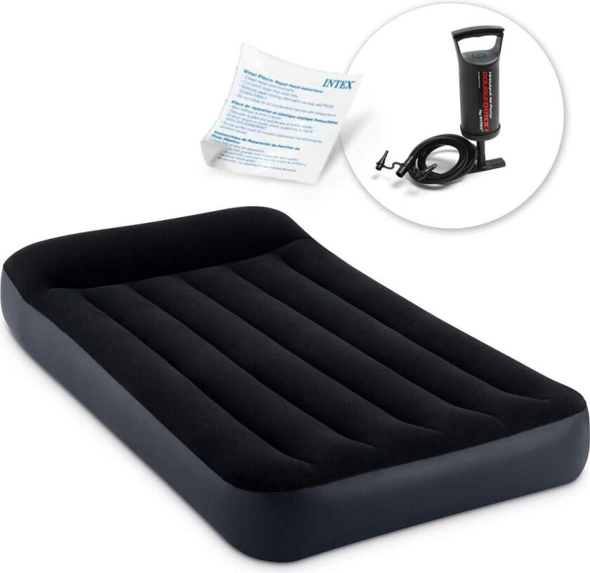 Oppblåsbar madrass 191x99x25 cm med INTEX 64141 stempelpumpe