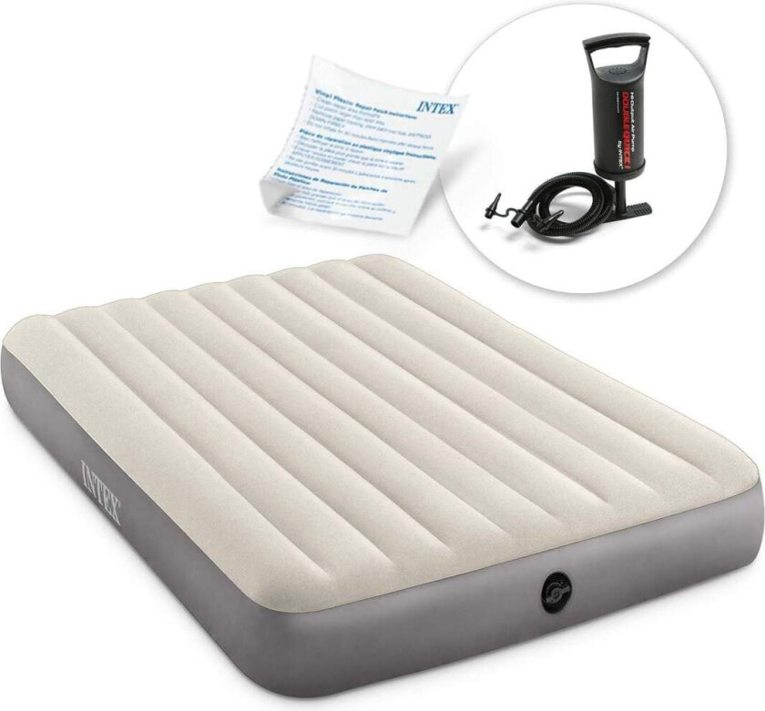 Oppblåsbar madrass 203x152x25 cm med INTEX 64103 stempelpumpe