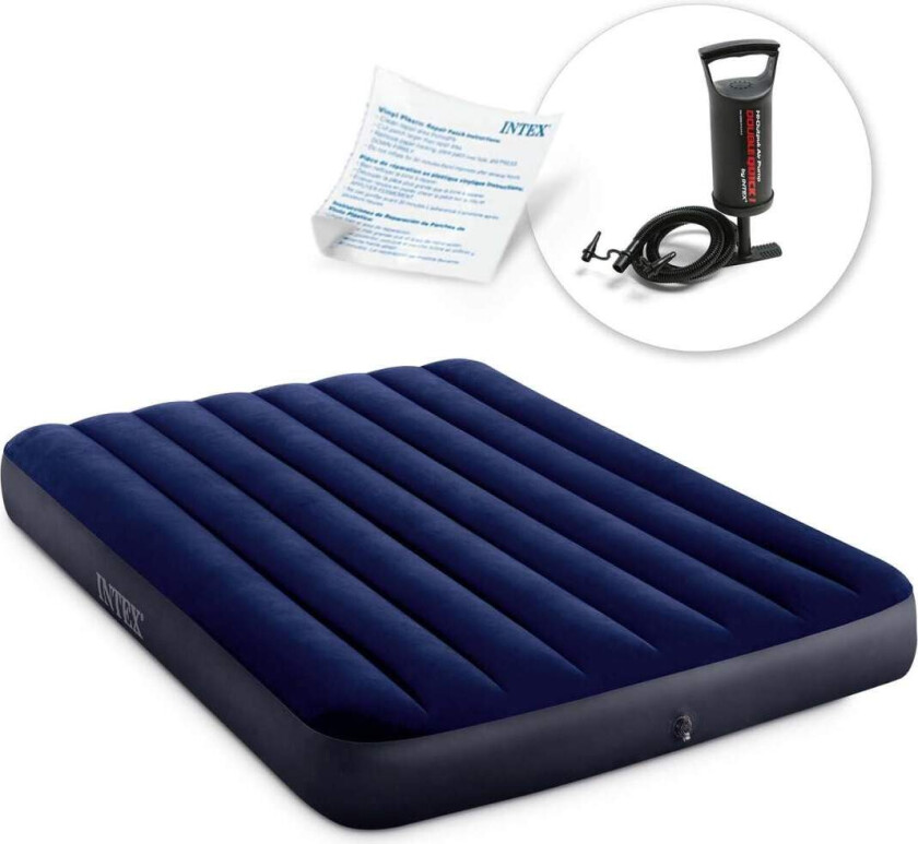 Oppblåsbar madrass 191x137x25 cm med INTEX 64758 stempelpumpe