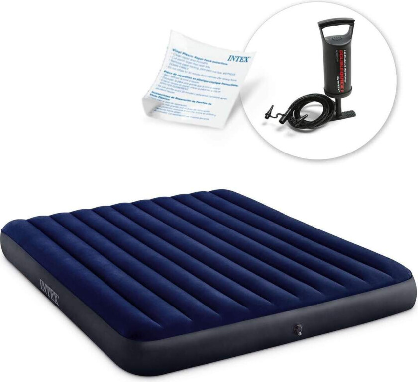 Oppblåsbar madrass 203x183x25 cm med INTEX 64755 stempelpumpe