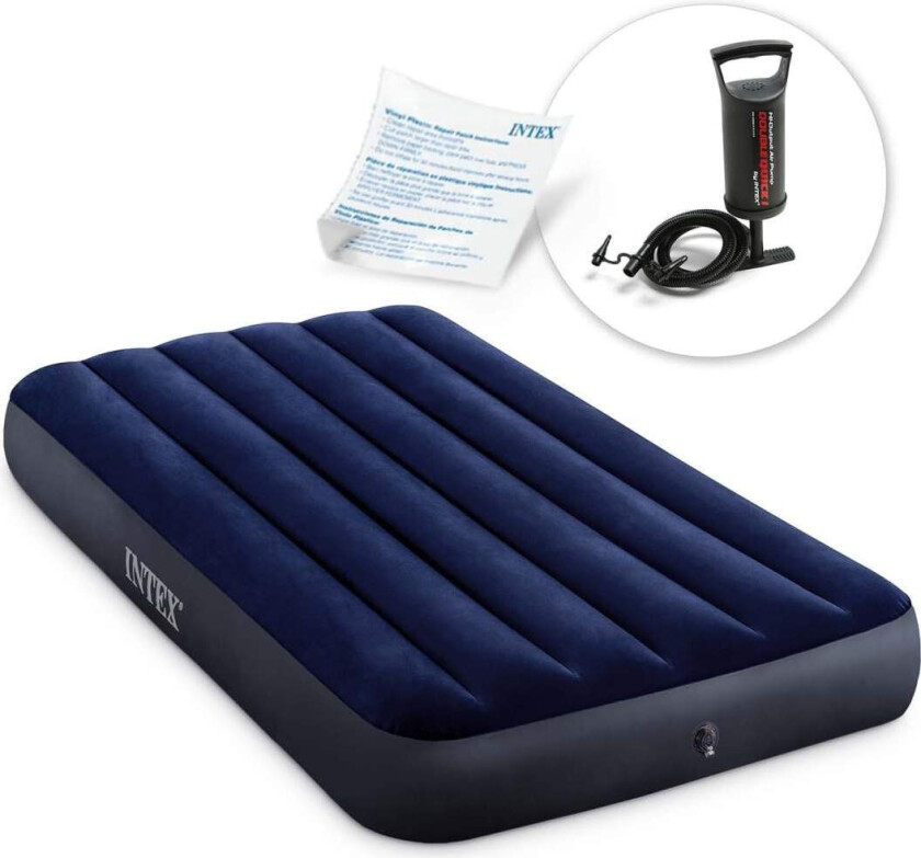 Oppblåsbar madrass 191x99x25 cm med INTEX 64757 stempelpumpe