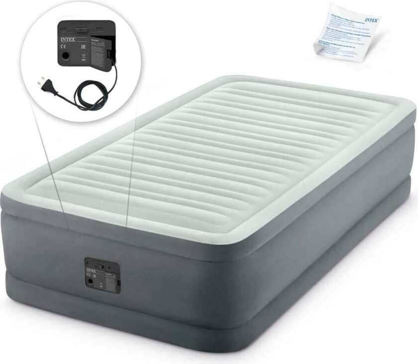 En person oppblåsbar madrass med innebygget elektrisk pumpe INTEX 64902