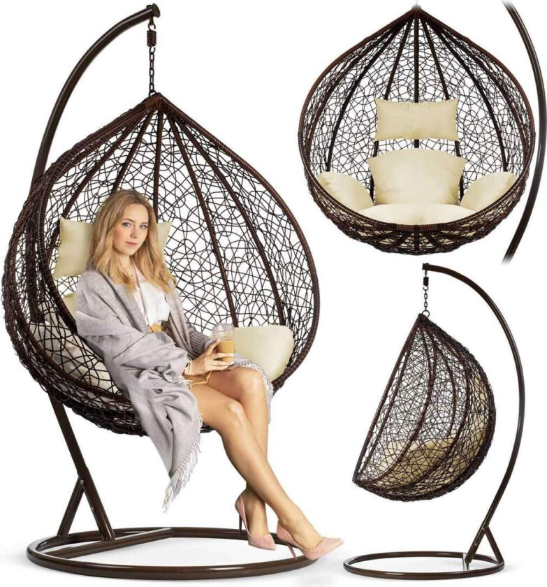 Havana brun hengende hagestol + kremputer