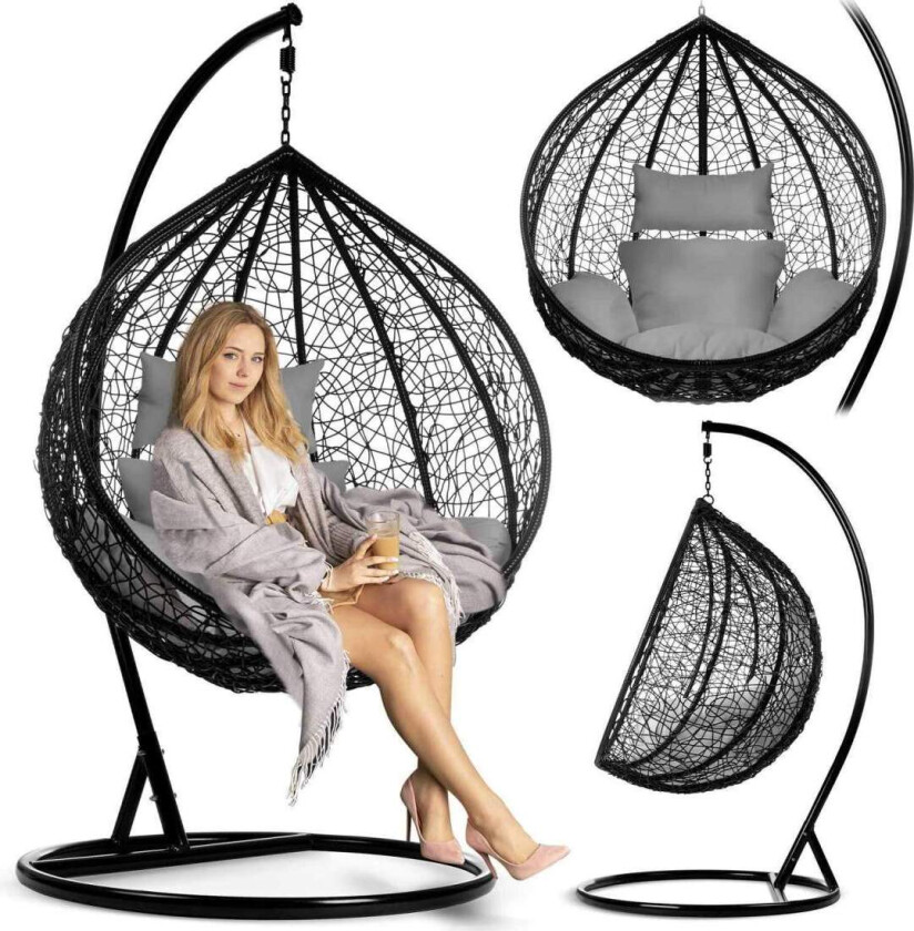 Havana sort hengende hagestol + grå puter