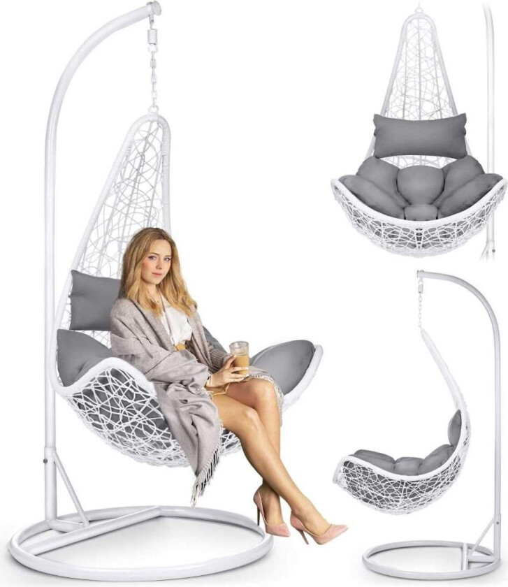 Cabana hengende hagestol hvit + grå puter
