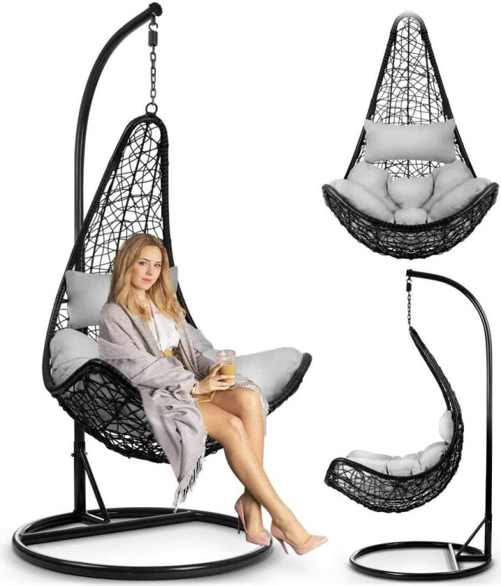 Cabana hengende hagestol svart + grå puter