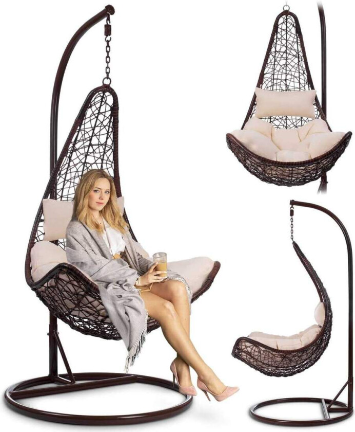 Cabana brun hengende hagestol + beige puter