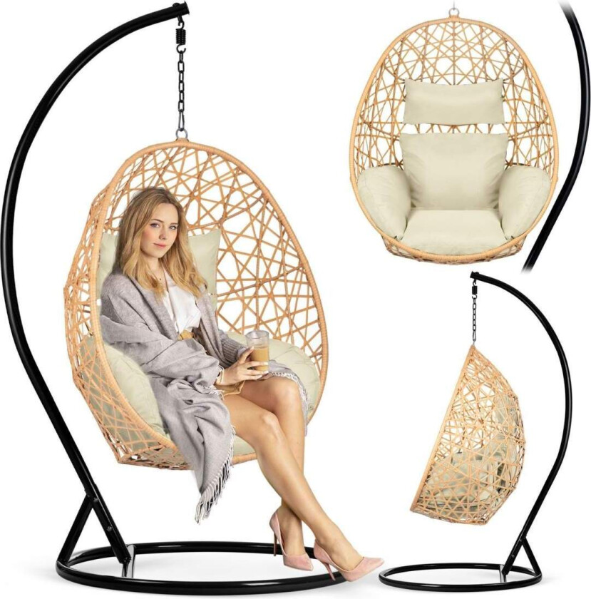 Sabana svart hengende hagestol + beige puter Sofotel