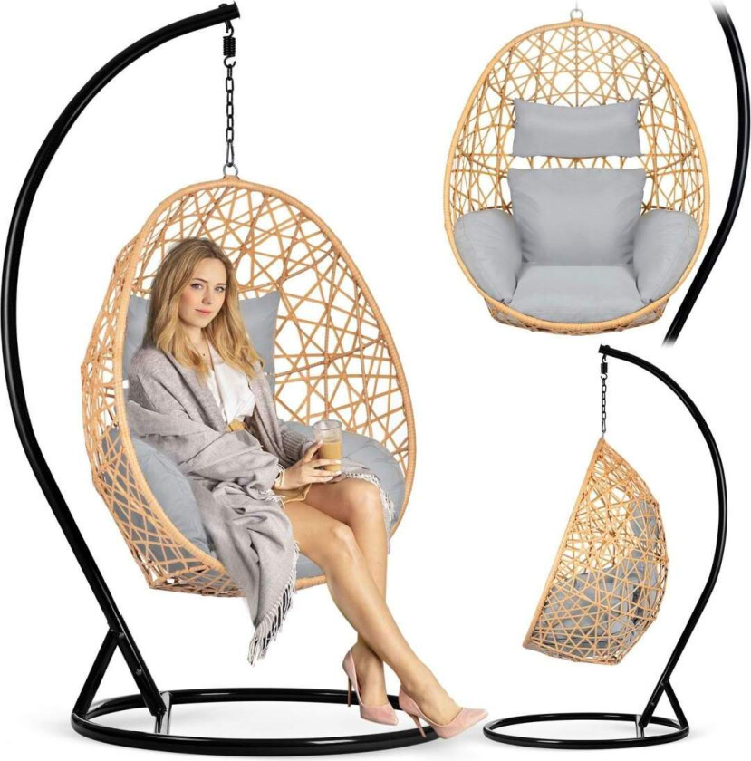 Sabana lysebrun hengende hagestol + grå puter Sofotel