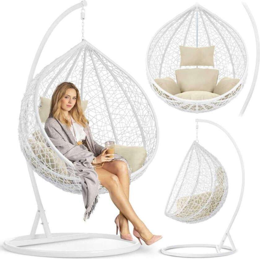 Hengende hagestol Havana hvit + beige puter Sofotel