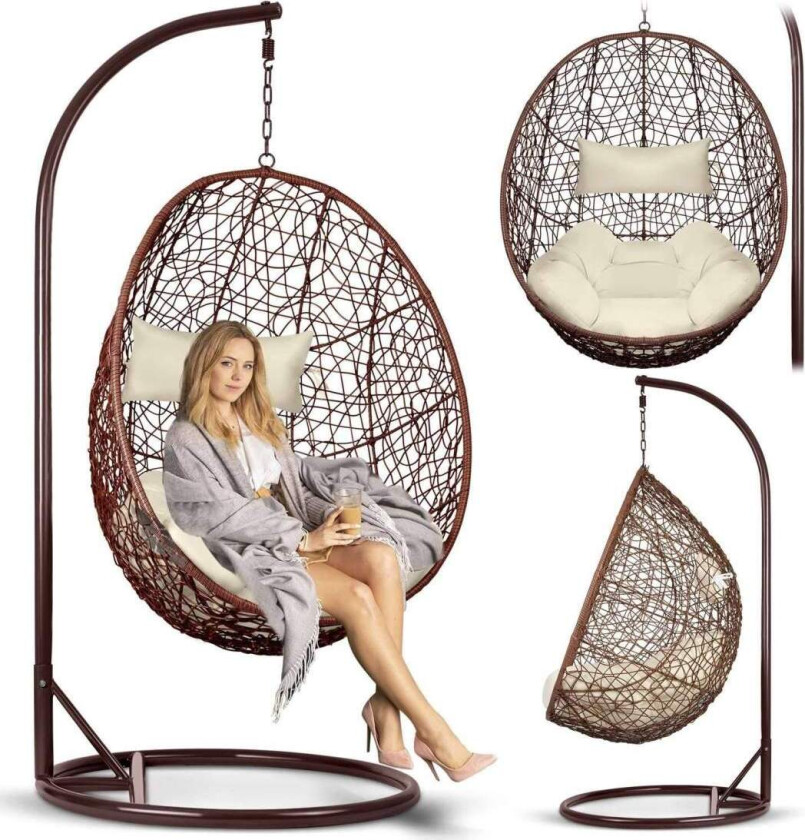 Hengende hagestol Brava brun + beige puter Sofotel