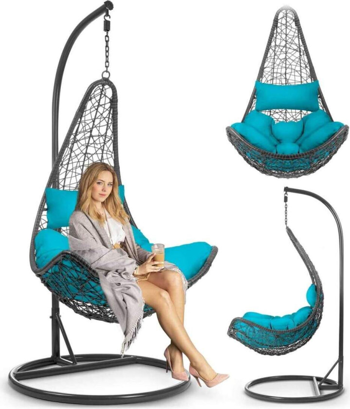 Cabana grå hengende hagestol + lyseblå puter Sofotel