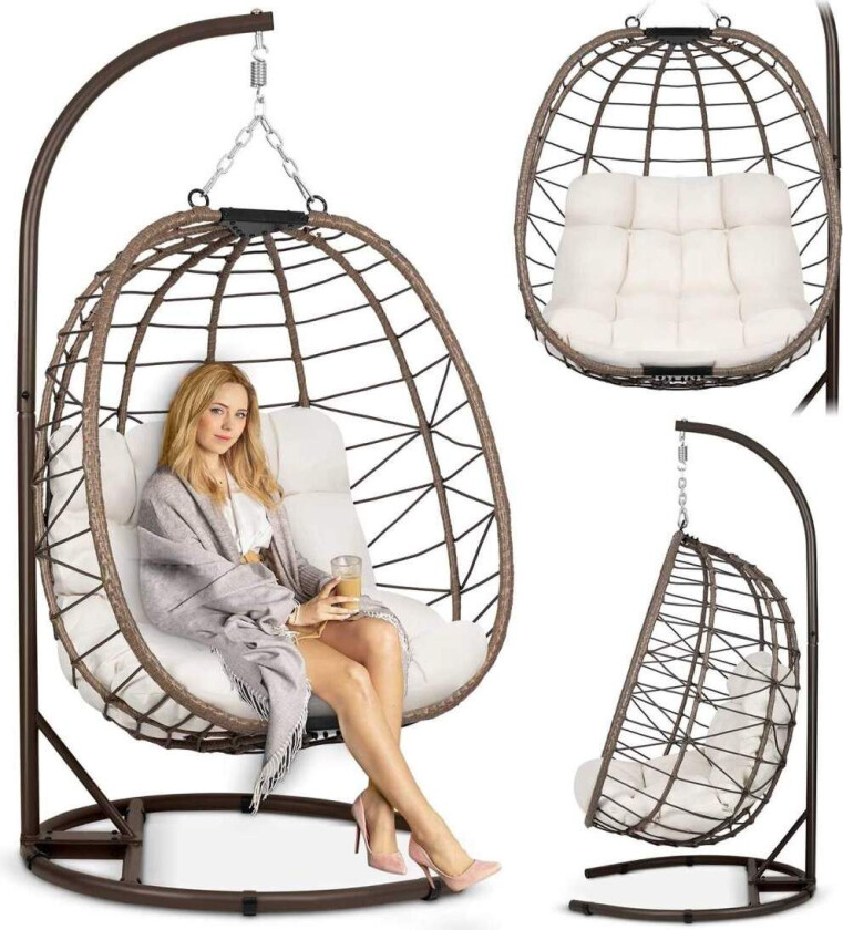 Tihuana brun hengende hagestol + lyse beige puter Sofotel