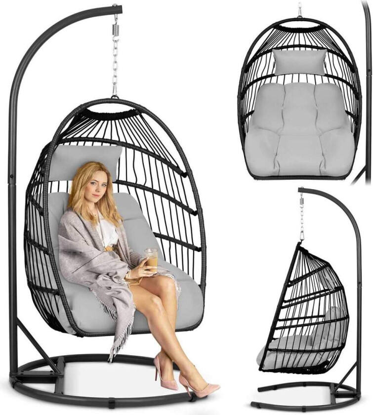 Luisiana hengende hagestol svart + grå puter Sofotel