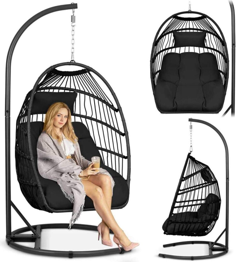 Luisiana sort hengende hagestol + sorte Sofotel-puter