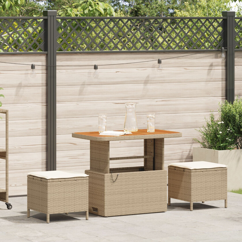 3 deler Hagedining sett med puter Beige Poly rotting Akasia