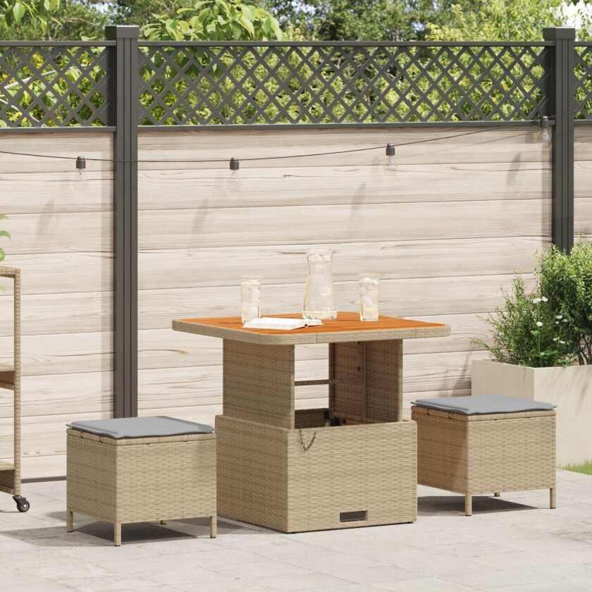 3-delt hagediningssett med puter Beige Poly Rattan Akacia