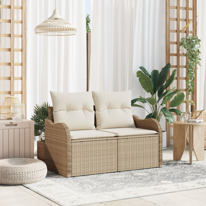 2-seters hagesofa med puter beige polyrotting
