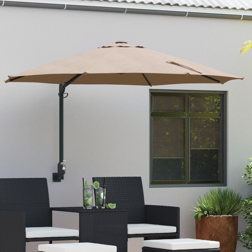 Patio-parasoll Taupe Polyester Stor Sammenleggbar Rund