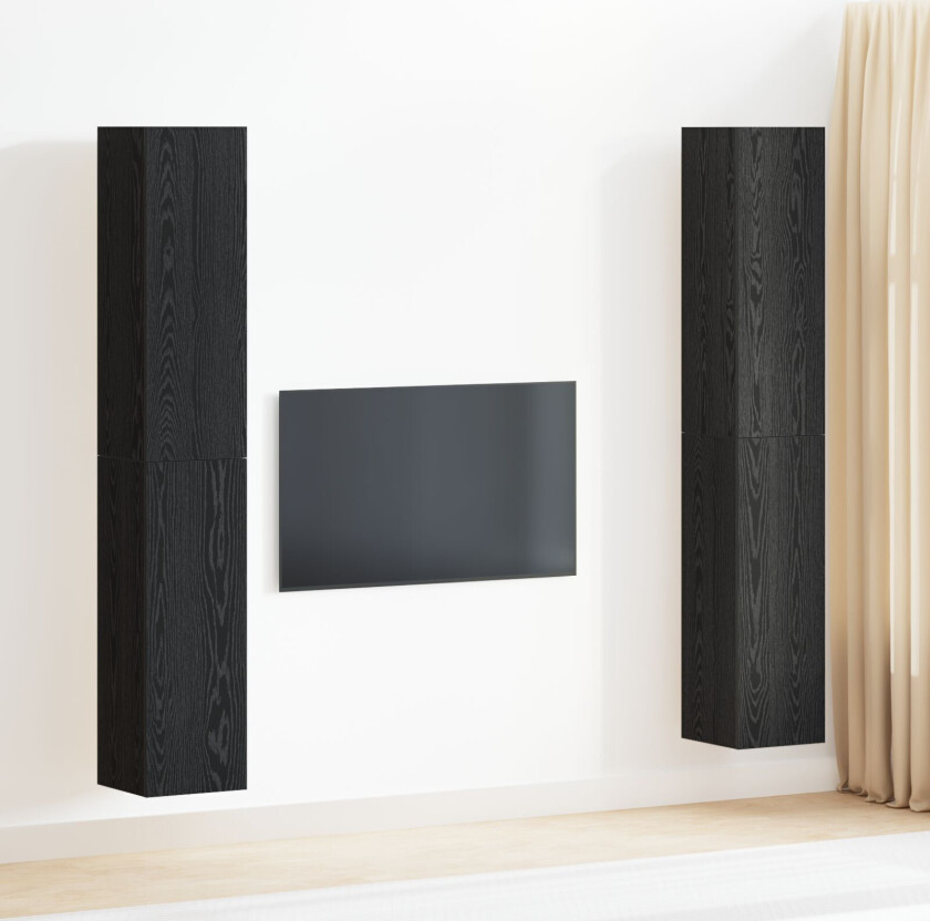 4-delt TV-skap sett Svart Eik 30.5x30x90 cm Konstruert Tre, Veggmonterte TV-skap - 2 stk Svart Eik, 30.5x30x90 cm, Laget av Konstruert Tre