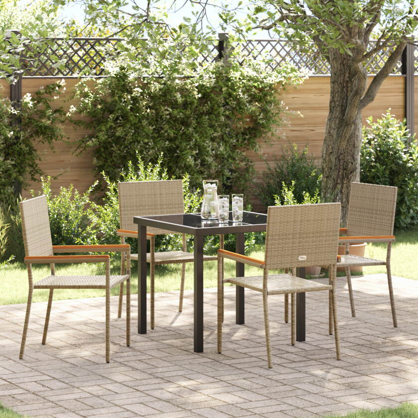 5 Delt Hage Spisegruppe Beige Poly Rattan