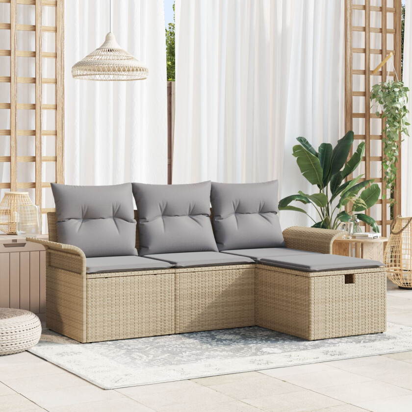 4-delt hagesofa sett med puter Beige Poly Rattan