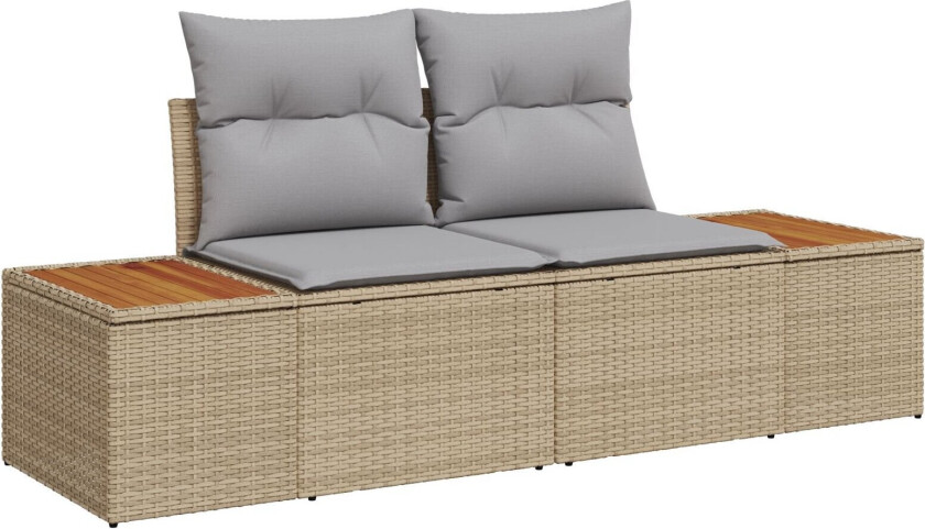 9-delt hagemøbelsett med puter beige poly rattan akasie