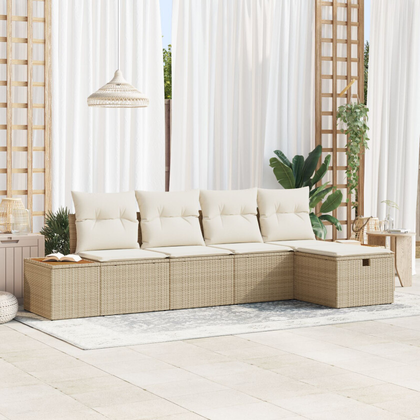 5 Dels Hage Sofa Sett med Puter Beige Poly Rattan