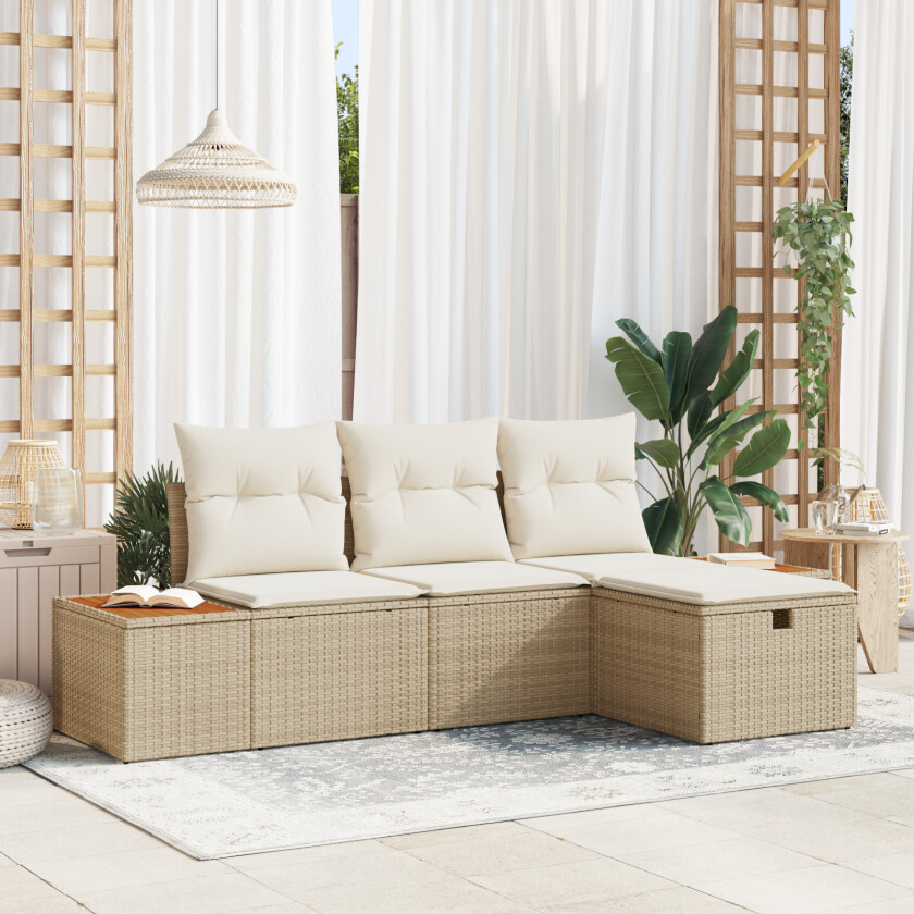 4-delt hagesofa sett med puter Beige Poly Rattan