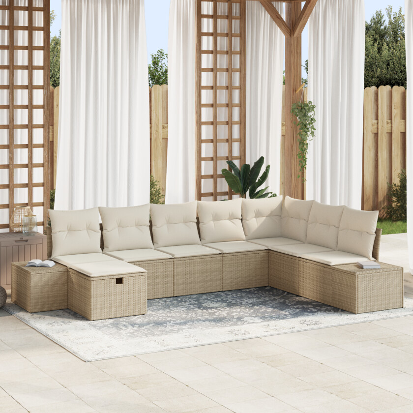8-delt hagesofa sett med puter Beige poly rattan