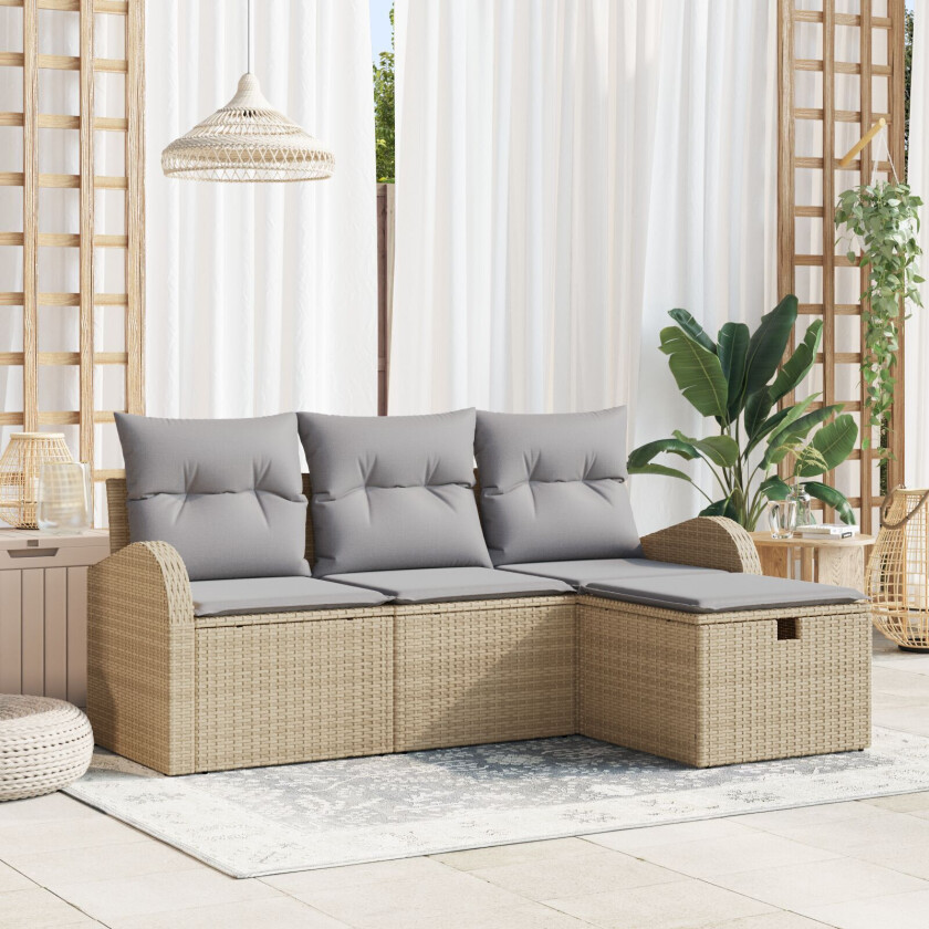 4-delers hagesofa-sett med puter Beige Poly Rattan