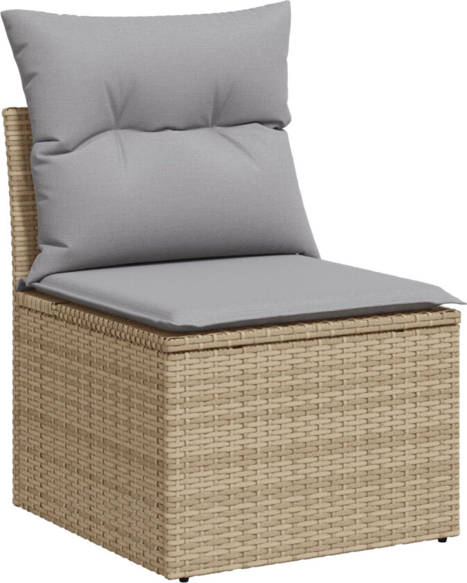 6 Delt Hagesofa Set med Puter i Beige Polyrotting, 2-seters Hagesofa med Oppbevaring & Puter i Beige Polyrotting