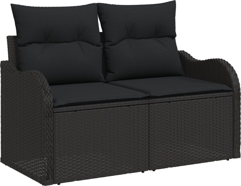 9 Delt Hage Sofa Sett med Puter Svart Poly Rattan, 2-seters Hage Sofa med Lager & Puter Svart Poly Rattan
