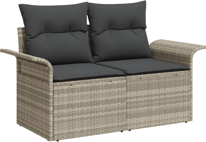 7-delt hagesofa-sett med puter Lysegrå poly-rotting, 2-seters hagesofa med lagring & puter Lysegrå poly-rotting