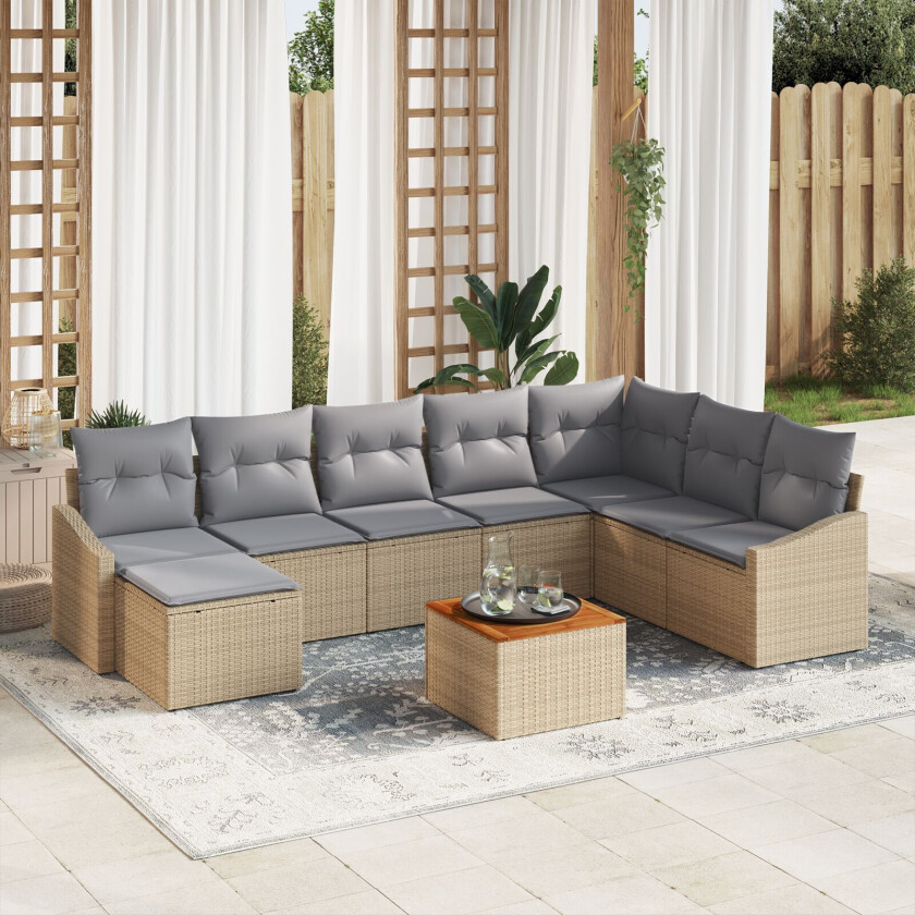 9-delt Hagesofa Sett med Puter Beige Poly Rottin Akasia