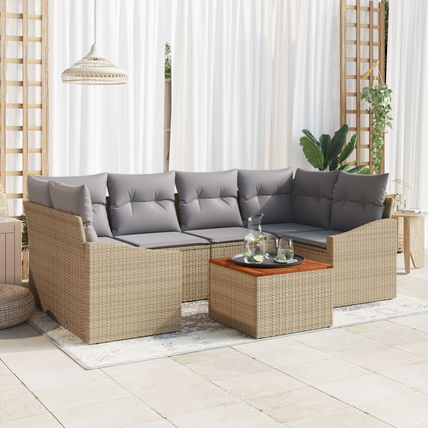 7-delers hagesofa med puter Beige Poly Rotting Akacia