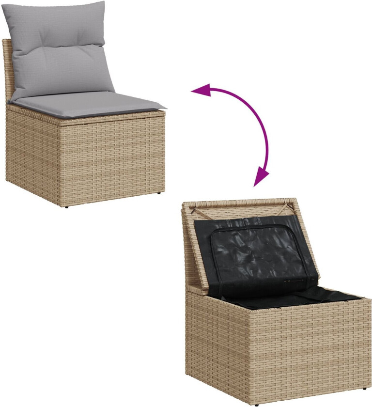 9-delt hage sofa set med puter Beige Poly Rattan