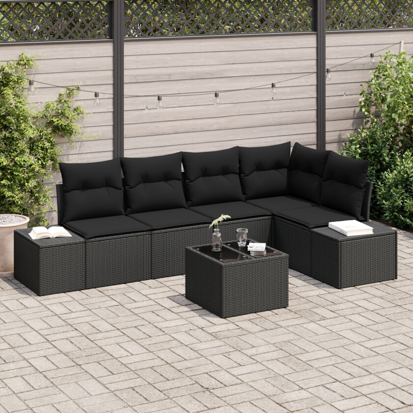 6 Delt Hagesofa Set med Puter Beige Poly Rattan
