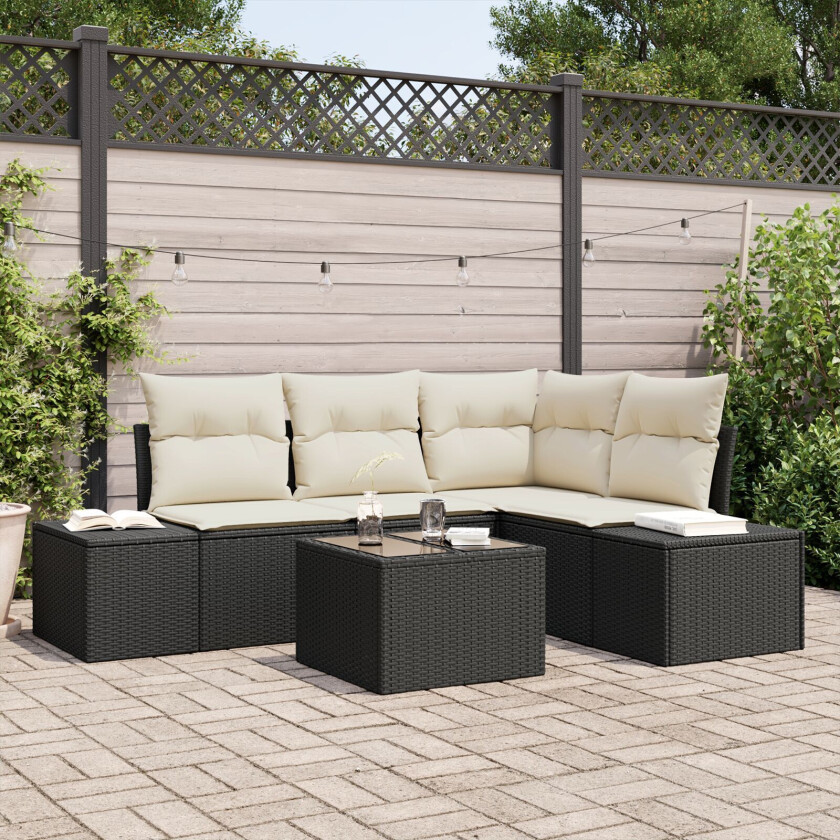 4 stykk hage sofa set med puter brun poly rattan