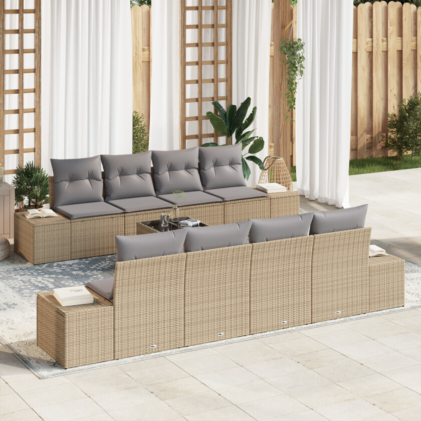 7 Delt Hagesofa Set med Puter Beige Poly Rotting