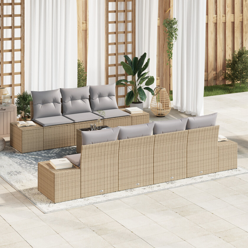 8-delt Hagesofa-sett med puter Beige Poly Ratt
