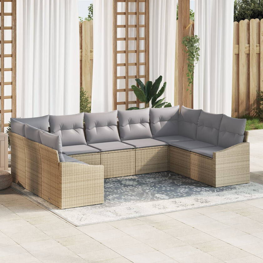 9-delt Hagesofa Set med Puter Beige Poly Rotting