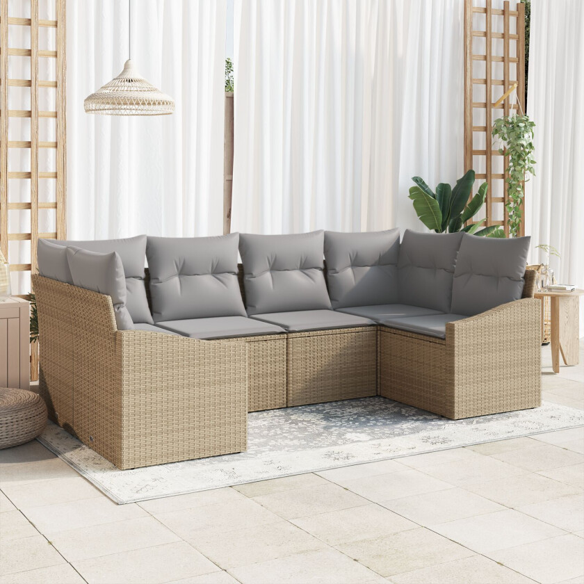 6 Delt Hagesofa Set med Puter Beige Poly Rott