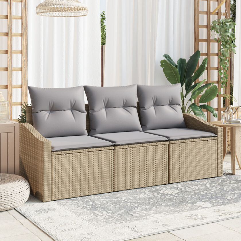 3 Delt Hage Spisesett med Puter Beige Poly Rattan
