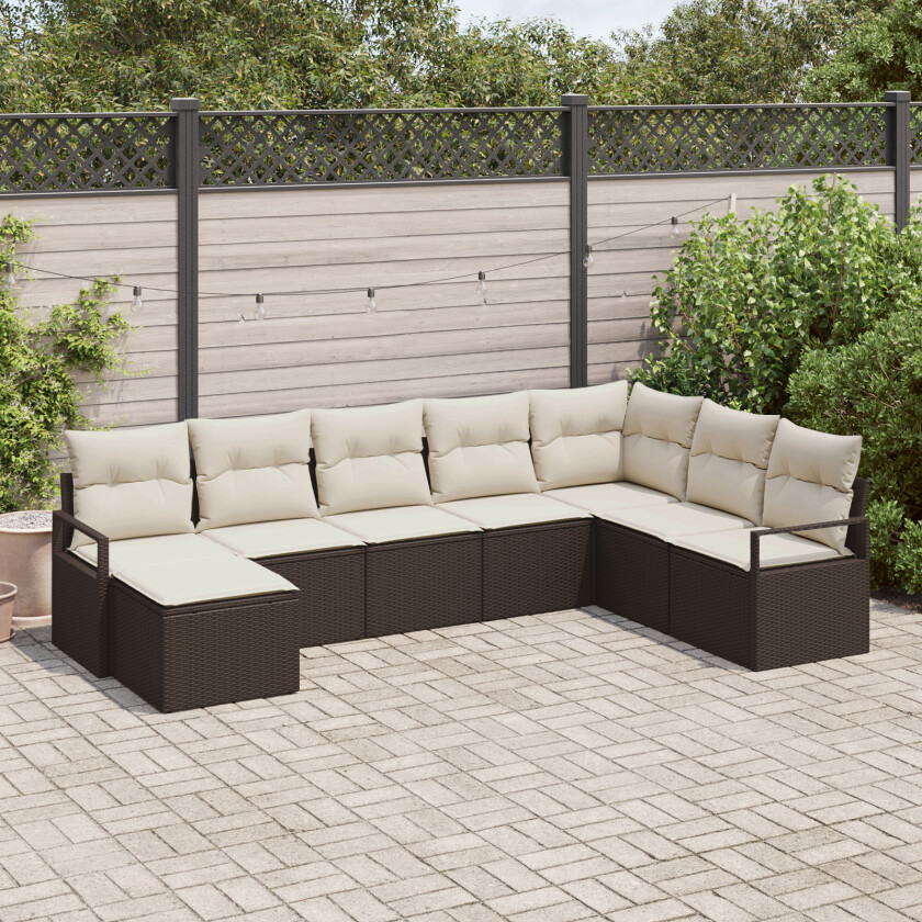 8 Delers Hage Sofa Set med Puter Brun Poly Rott, 2-seters Hage Sofa med Oppbevaring & Puter Brun Poly Rott