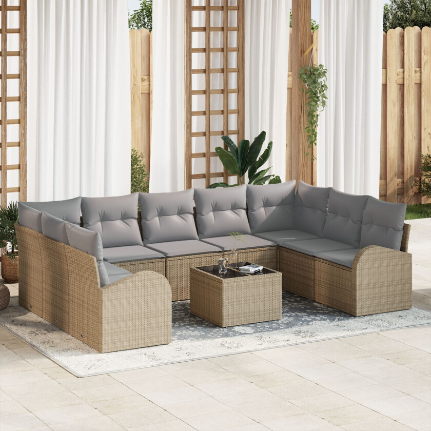 10 Dels Hage Sofa Set med Puter Svart Poly Rattan