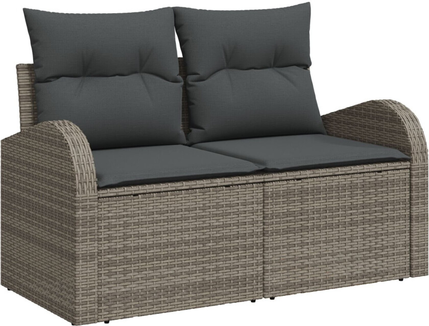 6 Delt Hagesofa Set med Puter Grå Poly Rattan, 2-seters Hagesofa med Oppbevaring & Puter Grå Poly Rattan